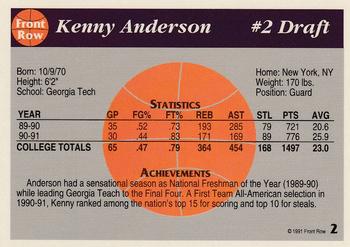 1991 Front Row Top 10 Draft Picks #2 Kenny Anderson Back