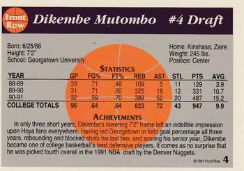1991 Front Row Top 10 Draft Picks #4 Dikembe Mutombo Back