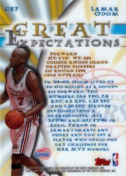 2000-01 Topps Gold Label - Great Expectations #GE7 Lamar Odom Back