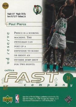 2000-01 UD Reserve - Fast Company #FC10 Paul Pierce Back
