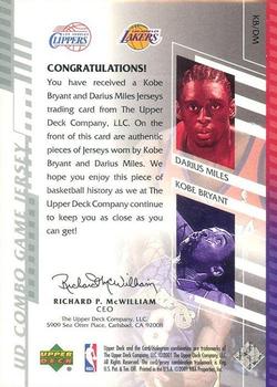 2000-01 Upper Deck - UD Combo Game Jerseys (Series Two) #KB/DM Kobe Bryant / Darius Miles Back