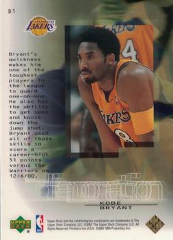 2000-01 Upper Deck Black Diamond - Diamonation #D1 Kobe Bryant Back