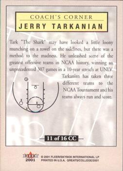 2001 Fleer Greats of the Game - Coach's Corner #11CC Jerry Tarkanian Back