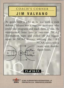 2001 Fleer Greats of the Game - Coach's Corner #15CC Jim Valvano Back