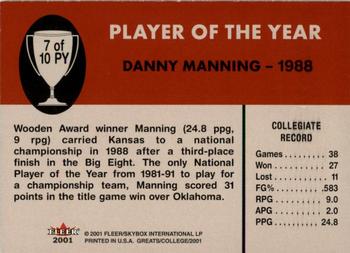 2001 Fleer Greats of the Game - Player of the Year #7PY Danny Manning Back