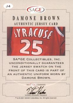 2001 SAGE - Authentic Jerseys Bronze #J4 Damone Brown Back