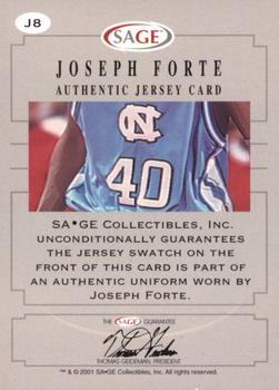 2001 SAGE - Authentic Jerseys Bronze #J8 Joseph Forte Back