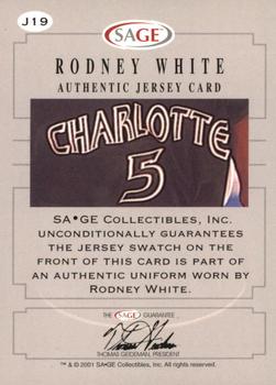 2001 SAGE - Authentic Jerseys Gold #J19 Rodney White Back