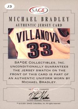 2001 SAGE - Authentic Jerseys Platinum #J3 Michael Bradley Back