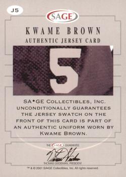 2001 SAGE - Authentic Jerseys Platinum #J5 Kwame Brown Back