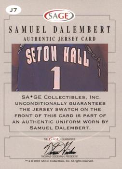 2001 SAGE - Authentic Jerseys Platinum #J7 Samuel Dalembert Back