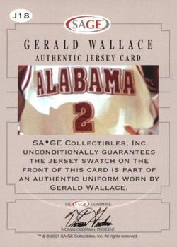 2001 SAGE - Authentic Jerseys Red #J18 Gerald Wallace Back