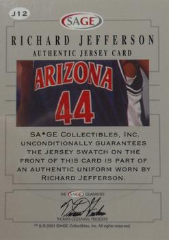 2001 SAGE - Authentic Jerseys Silver #J12 Richard Jefferson Back