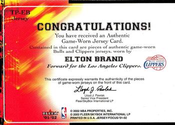 2001-02 Fleer Focus - Trading Places Jerseys #TP-EB Elton Brand Back