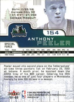 2001-02 Fleer Force - Special Force #154 Anthony Peeler Back