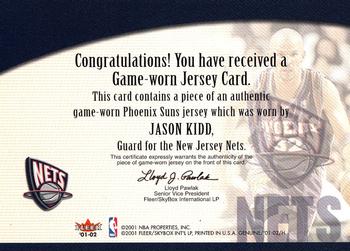 2001-02 Fleer Genuine - Names of the Game #NNO Jason Kidd Back