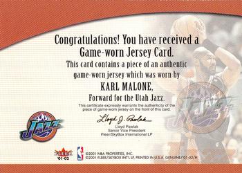 2001-02 Fleer Genuine - Names of the Game #NNO Karl Malone Back