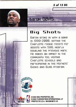 2001-02 Fleer Maximum - Big Shots #5 BS Baron Davis Back