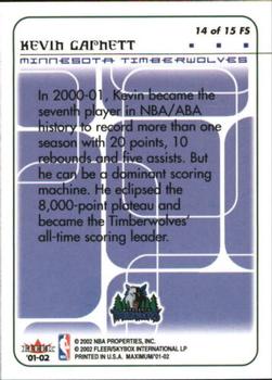 2001-02 Fleer Maximum - Floor Score #14 FS Kevin Garnett Back