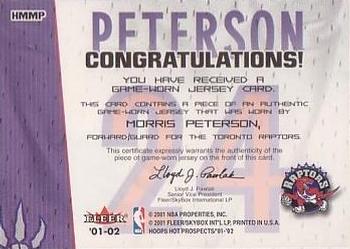 2001-02 Hoops Hot Prospects - Hoops Hot Materials #HMMP Morris Peterson Back