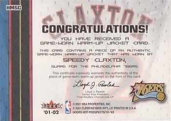 2001-02 Hoops Hot Prospects - Hoops Hot Materials #HMSC Speedy Claxton Back