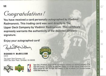 2001-02 SP Authentic - SP Signatures #VR Vladimir Radmanovic Back