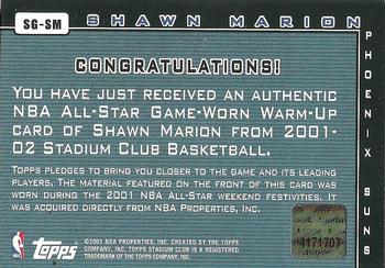 2001-02 Stadium Club - Stroke of Genius #SG-SM Shawn Marion Back