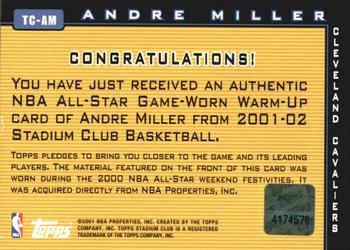 2001-02 Stadium Club - Touch of Class #TC-AM Andre Miller Back