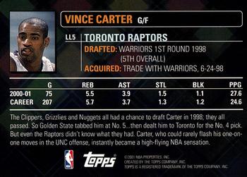 2001-02 Topps - Lottery Legends #LL5 Vince Carter Back