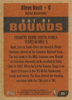 2001-02 Topps Heritage - Out of Bounds #OO5 Steve Nash Back