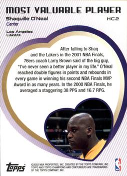 2001-02 Topps TCC - Heart of a Champion #HC2 Shaquille O'Neal Back