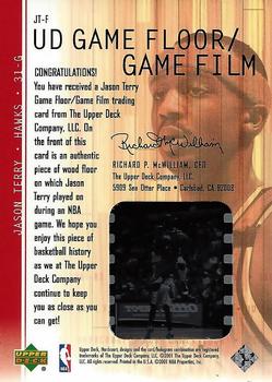 2001-02 Upper Deck Hardcourt - UD Game Film/Floor #JT-F Jason Terry Back
