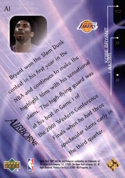 2001-02 Upper Deck MVP - Airborne #A1 Kobe Bryant Back
