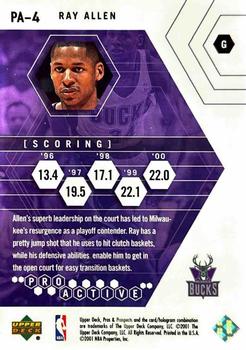 2001-02 Upper Deck Pros & Prospects - ProActive #PA-4 Ray Allen Back