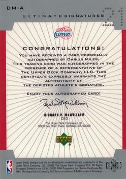 2001-02 Upper Deck Ultimate Collection - Ultimate Signatures #DM-A Darius Miles Back