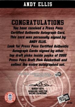 2002 Press Pass - Autographs #NNO Andy Ellis Back