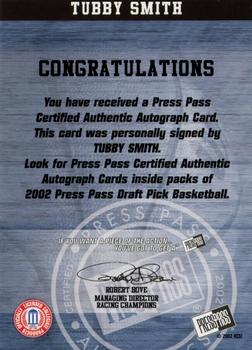 2002 Press Pass - Autographs #NNO Tubby Smith Back