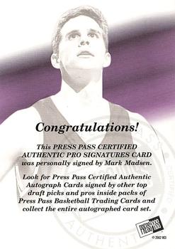2002 Press Pass - Pro Autographs #NNO Mark Madsen Back