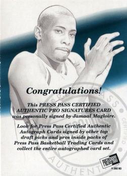 2002 Press Pass - Pro Autographs #NNO Jamaal Magloire Back