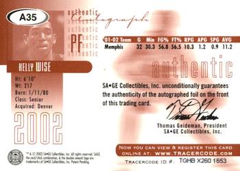 2002 SAGE - Autographs Gold #A35 Kelly Wise Back