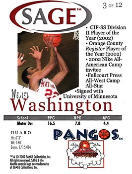 2002 SAGE - Pangos #3 Wesley Washington Back