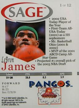 2002 SAGE - Pangos Gold #1 LeBron James Back