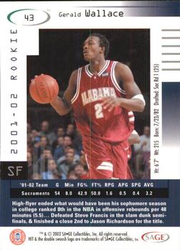 2002 SAGE HIT - 5th Anniversary #43 Gerald Wallace Back