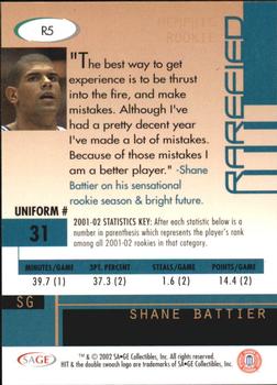2002 SAGE HIT - Rarefied Silver #R5 Shane Battier Back