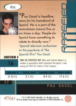 2002 SAGE HIT - Rarefied Silver #R16 Pau Gasol Back