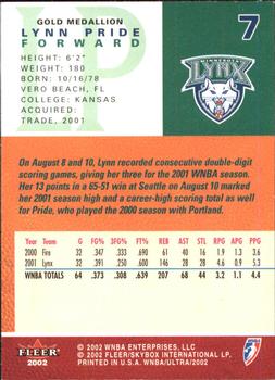 2002 Ultra WNBA - Gold Medallion #7 Lynn Pride Back