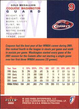 2002 Ultra WNBA - Gold Medallion #9 Coquese Washington Back