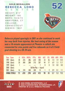 2002 Ultra WNBA - Gold Medallion #52 Rebecca Lobo Back