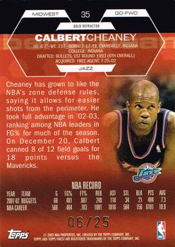 2002-03 Finest - Refractors Gold #35 Calbert Cheaney Back