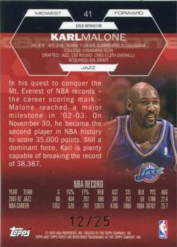2002-03 Finest - Refractors Gold #41 Karl Malone Back